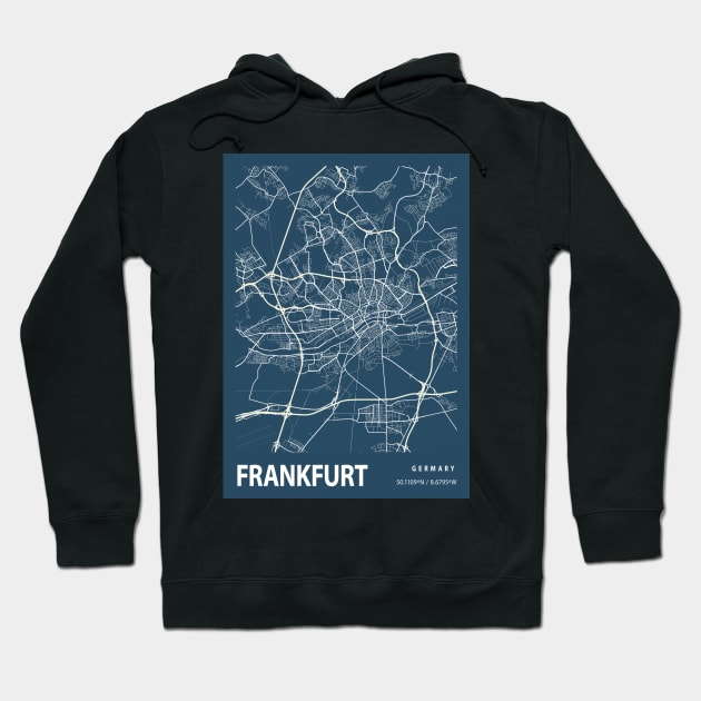 Frankfurt Blueprint Street Map, Frankfurt Colour Map Prints Hoodie by tienstencil